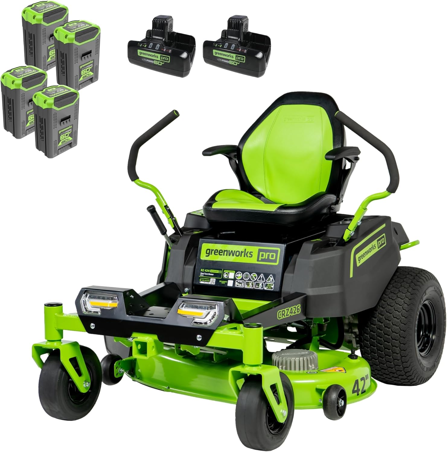 Greenworks 60V 42â€ Cordless Electric CrossoverZ Zero Turn Riding Mower, (4) 8.0Ah Batteries and (2) - B0CXJMVVKP