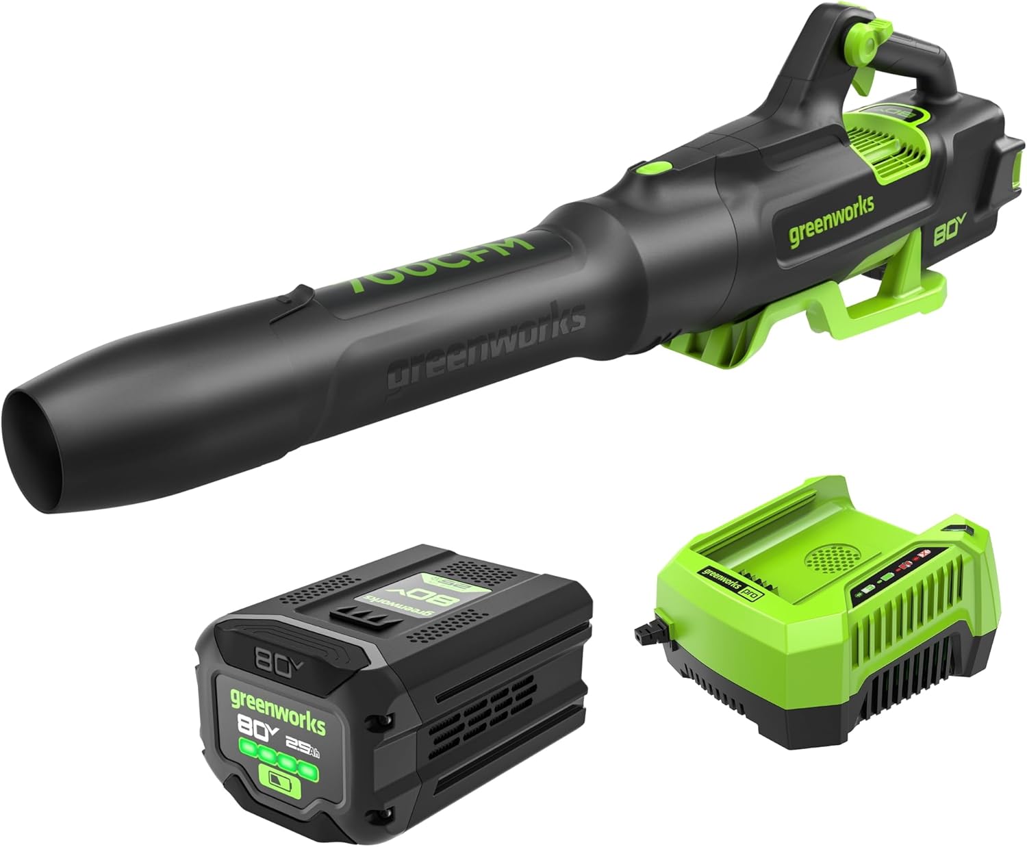 Greenworks 80V 700 CFM Cordless Leaf Blower - Commercial-Grade Power, 45-Min Rapid Charger for Wet - B0CLSDL517