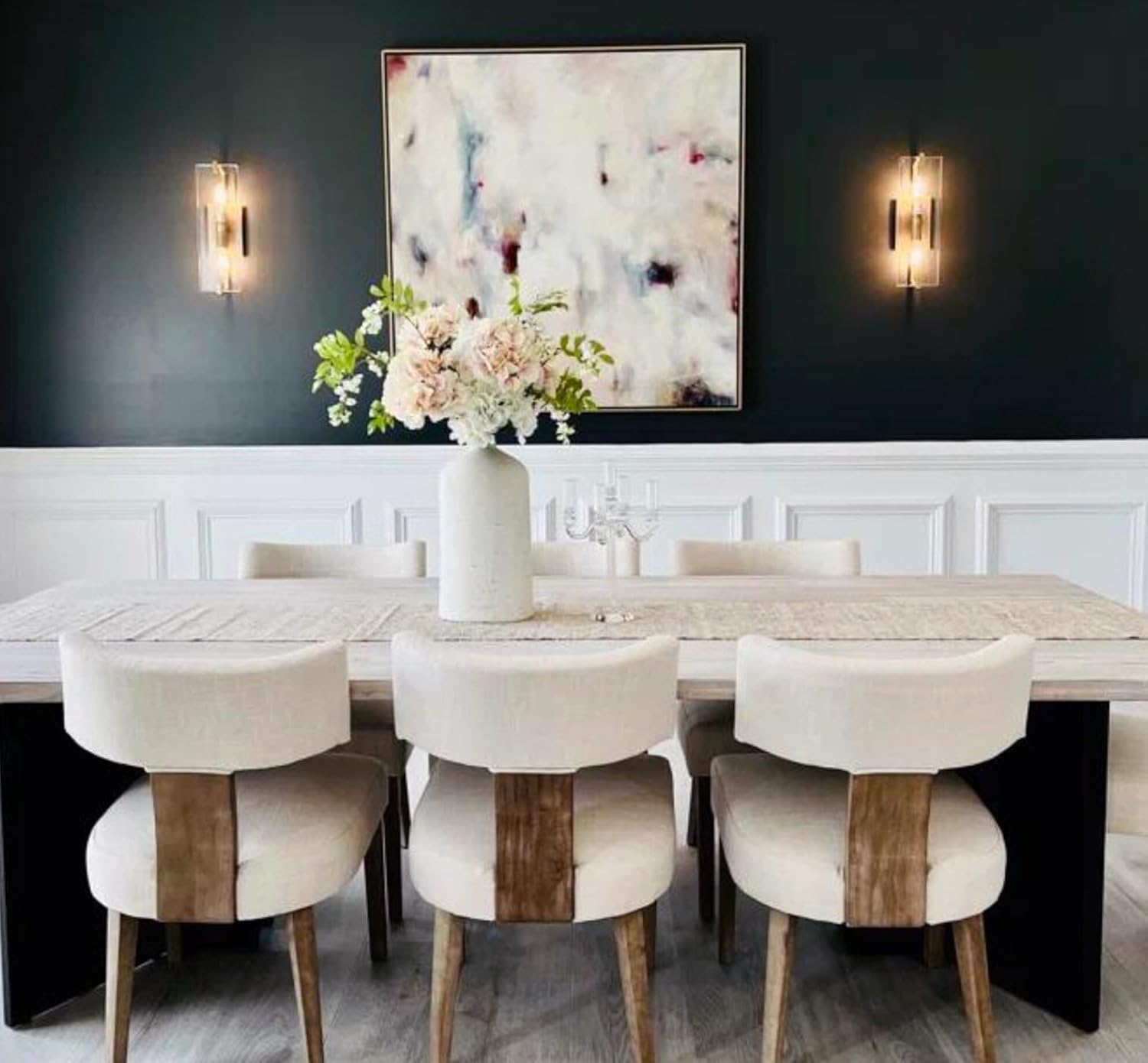 HNY Mid Century Modern Dining Chairs Set of 6, Farmhouse Linen Fabric Upholstered Accent Curved - B0B6FS623T