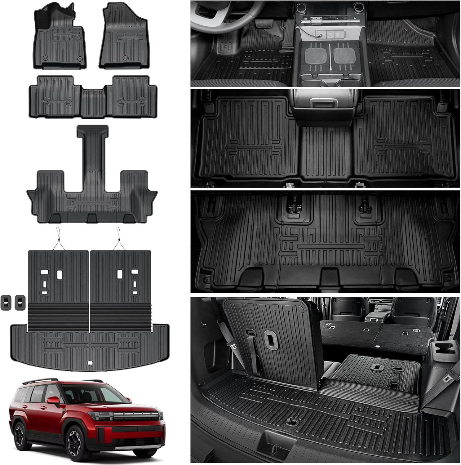 HOUCLEMIC Floor Mats for 2024 2025 Hyundai Santa Fe-All Weather Cargo Mat with Backrest Mat - B0D2QJWPM5
