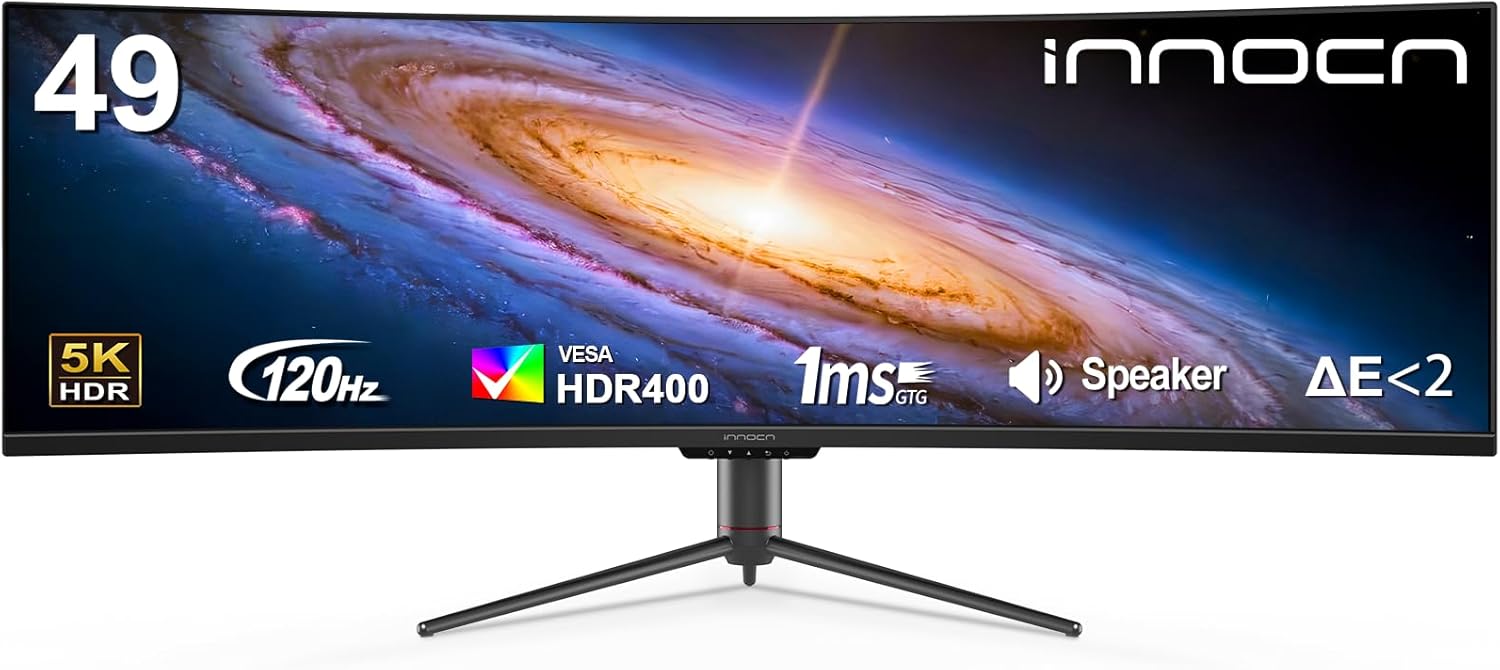 INNOCN 49" Curved Monitor Ultrawide Gaming 120Hz 32:9 QHD 5120 x 1440P Computer Monitor, R1800, - B0BXZY18SB