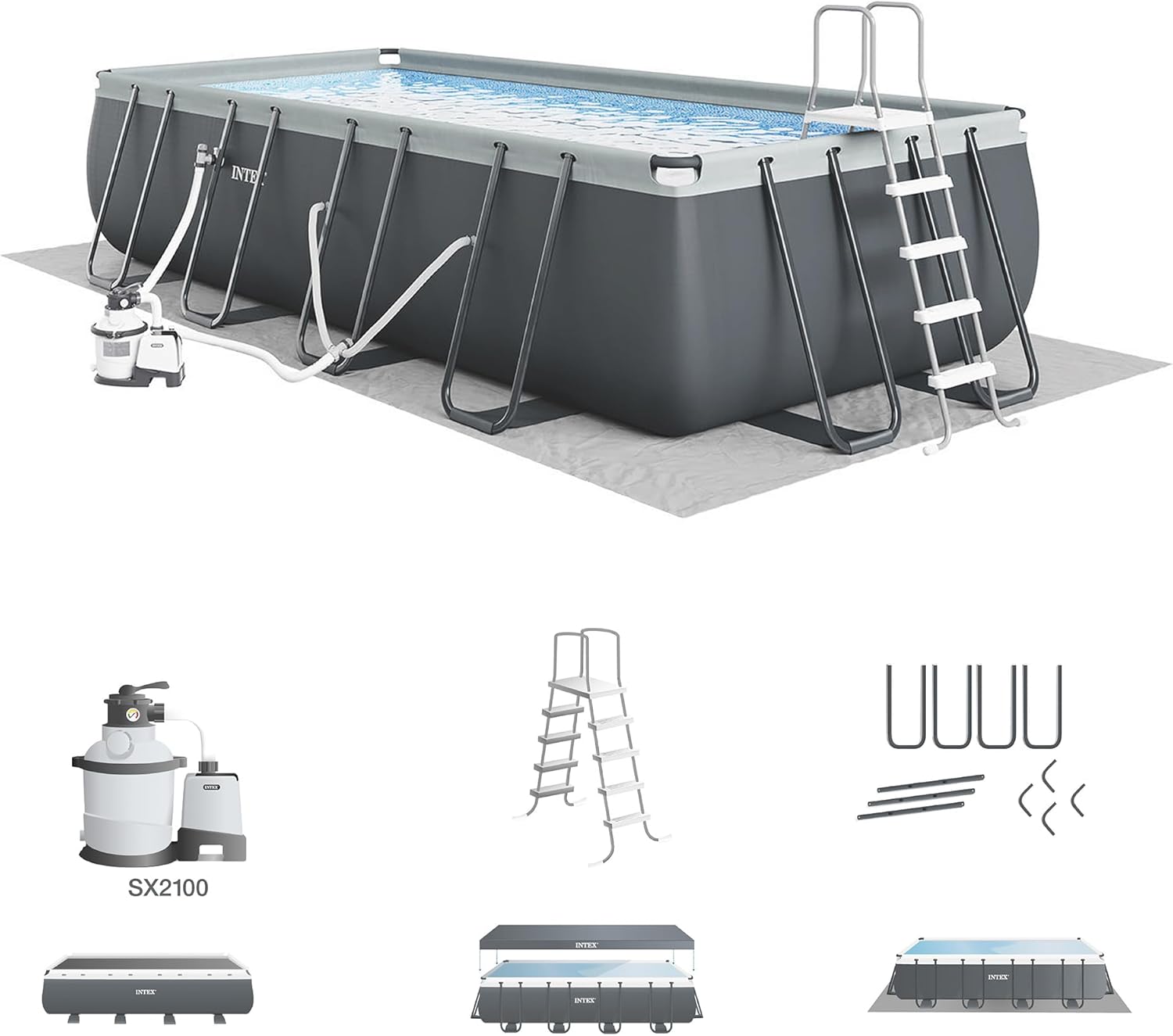 INTEX 26363EH Ultra XTR Deluxe Rectangular Above Ground Swimming Pool Set: 24ft x 12ft x - B07F3FTJCM