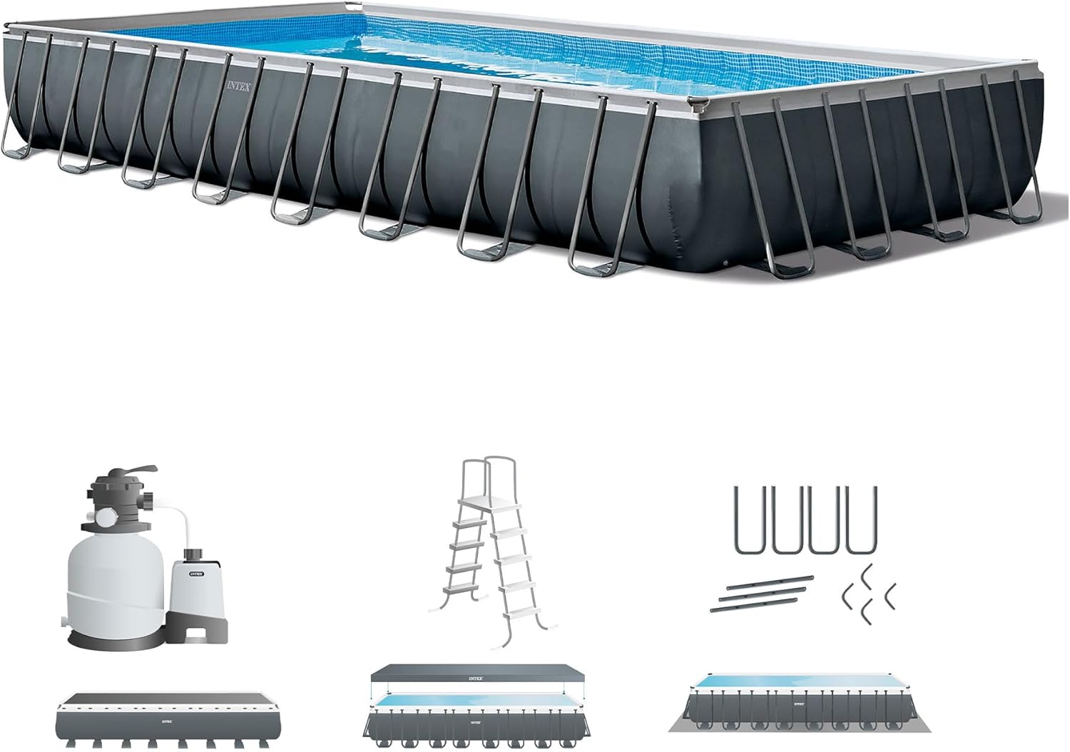 INTEX 26373EH Ultra XTR Deluxe Rectangular Above Ground Swimming Pool Set: 32ft x 16ft x - B07T32W8L6