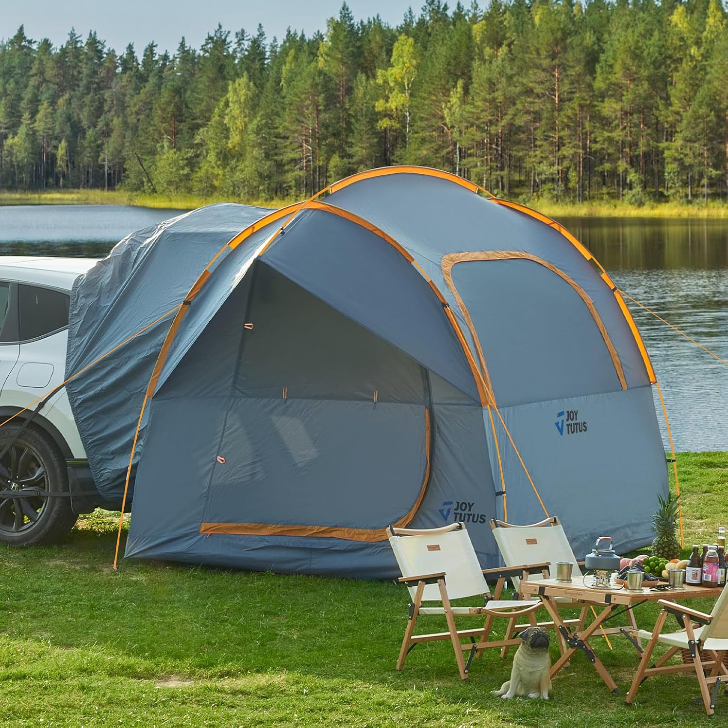 JOYTUTUS SUV Tent for Camping with Rainfly, Double Door Design Car Tent with Aluminum Poles, - B0BPWY22KR