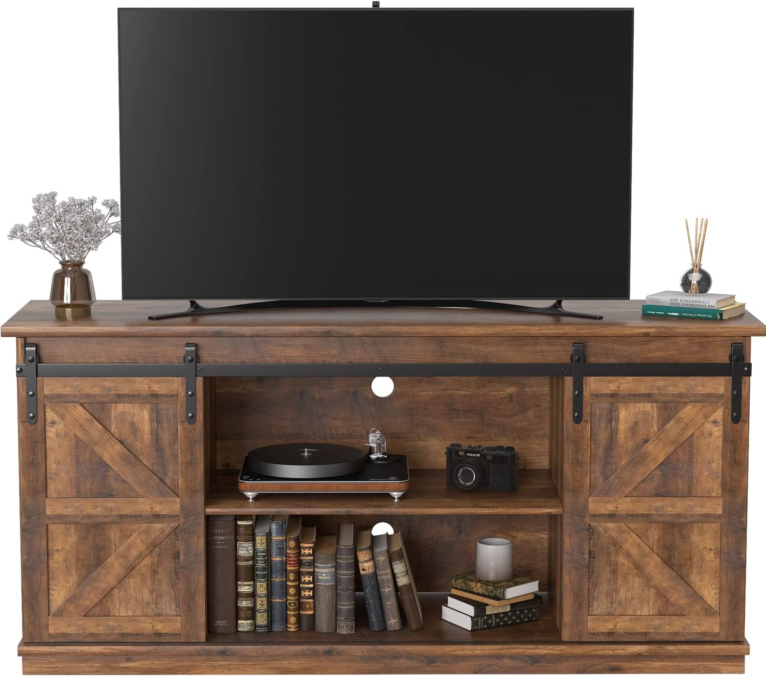 JUMMICO TV Stand for 65 Inch TV, Entertainment Center with Storage Cabinets and Sliding Barn - B09SHDQYT7