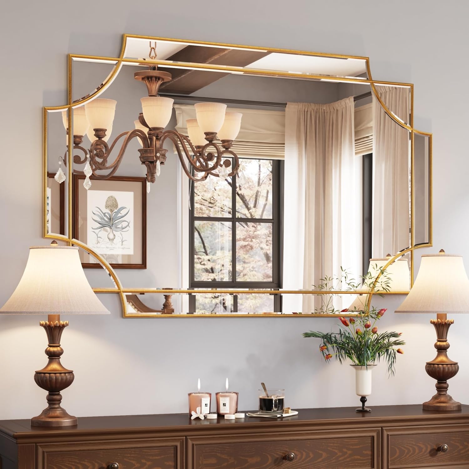 Kelly Miller 32"x48" Large Gold Mirror for Wall, Modern Decorative Mirror Rectangle Wall Vanity Mirr - B0CDCNK2GZ