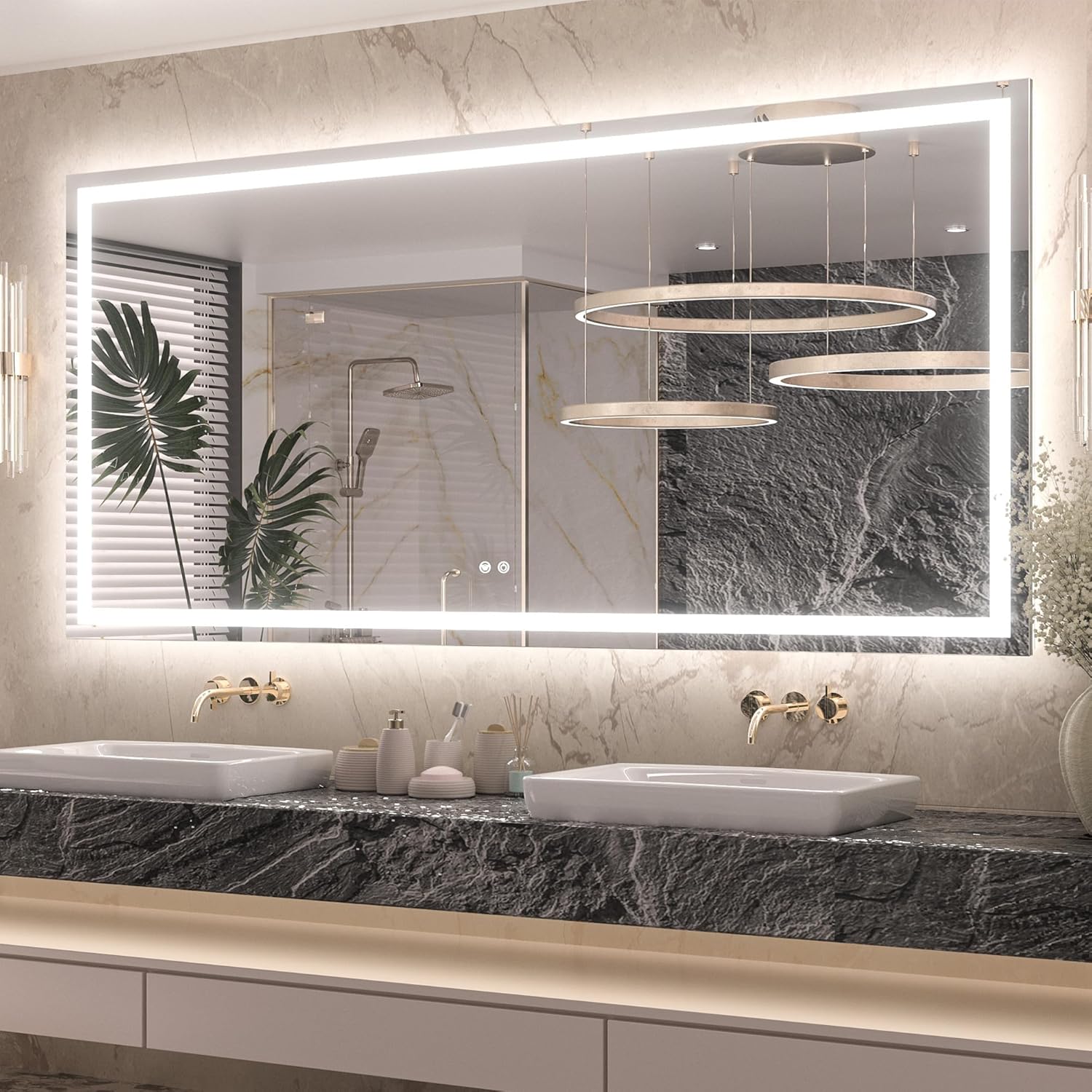 Keonjinn 72" x 36" Lighted Mirror for Bathroom Wall, LED Mirror with Frontlit & Backlit, - B0D59S7CF3