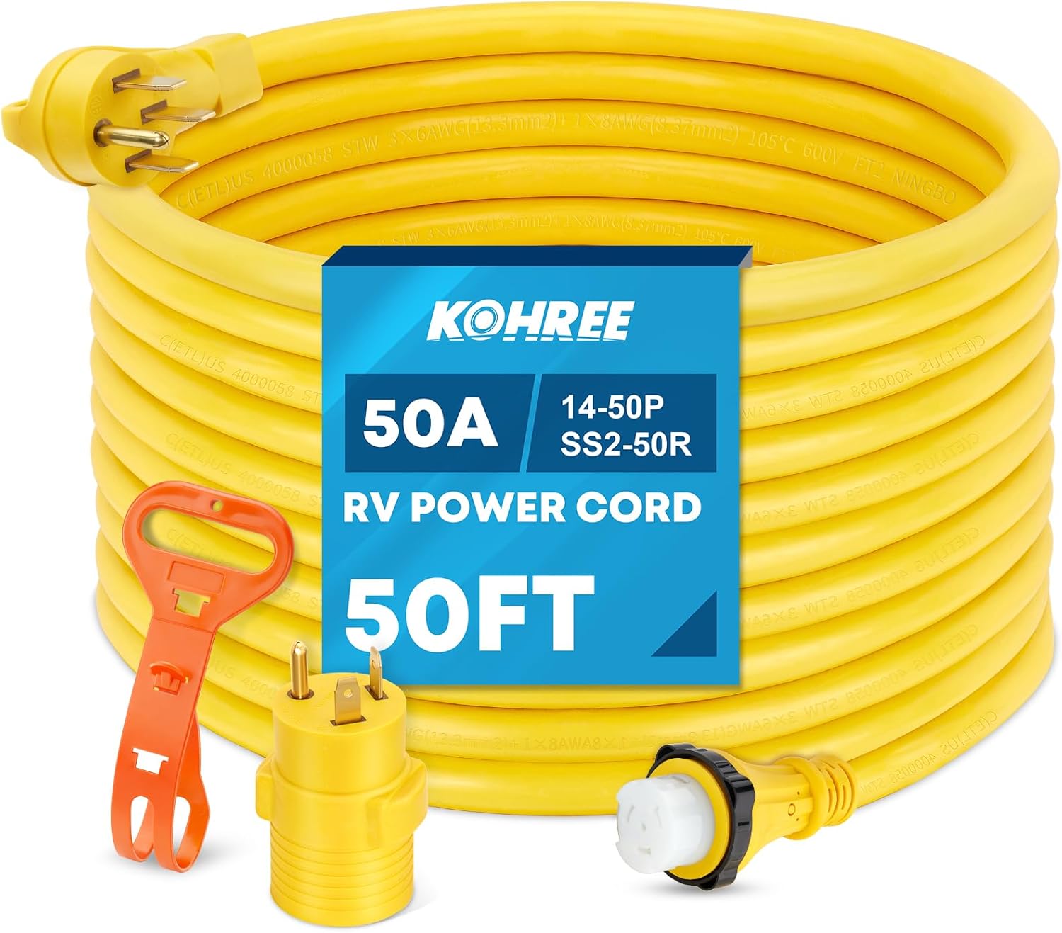 Kohree 50' RV Extension Cord 50 Amp Generator Cord, 50 Amp RV Power Cord with - B08ZMLQDBP
