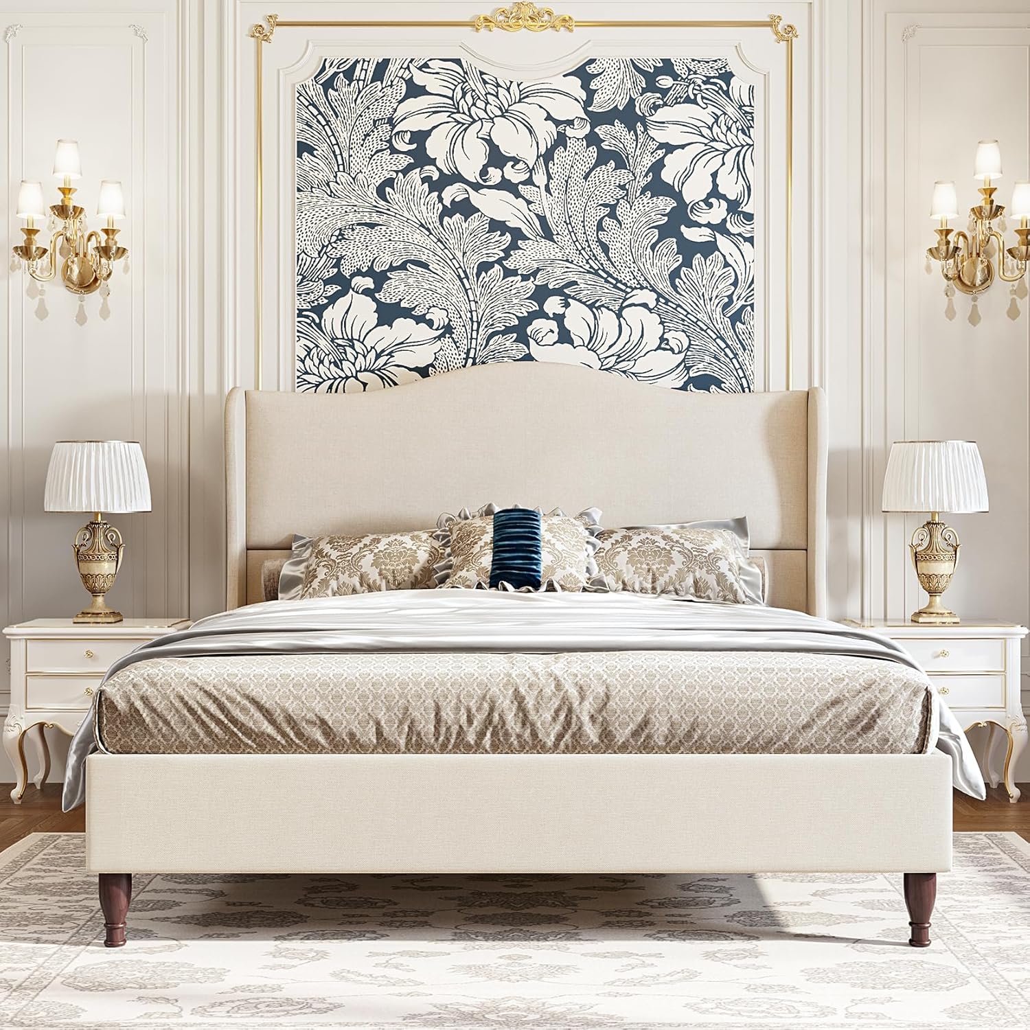 koorlian King Size Bed Frame Upholstered Platform Bed with 51" Tall Headboard Wingback, Soft Fabric, - B0CXDTYGNK
