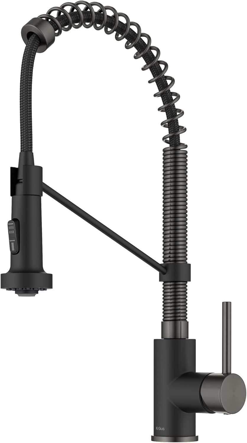 KRAUS Bolden Commercial Style 2-Function Single Handle Pull Down Kitchen Faucet in Matte Black/Black - B081DJT793