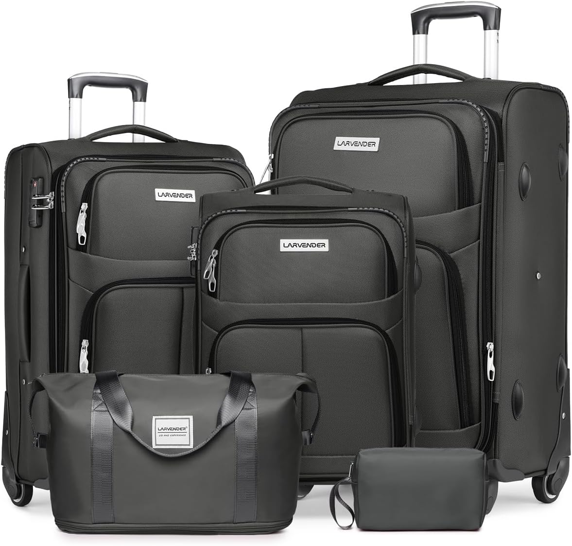LARVENDER Luggage Sets 5 Piece Softside Expandable Suitcases Set with Spinner Wheels TSA Lock, Light - B0CSPBN6X1