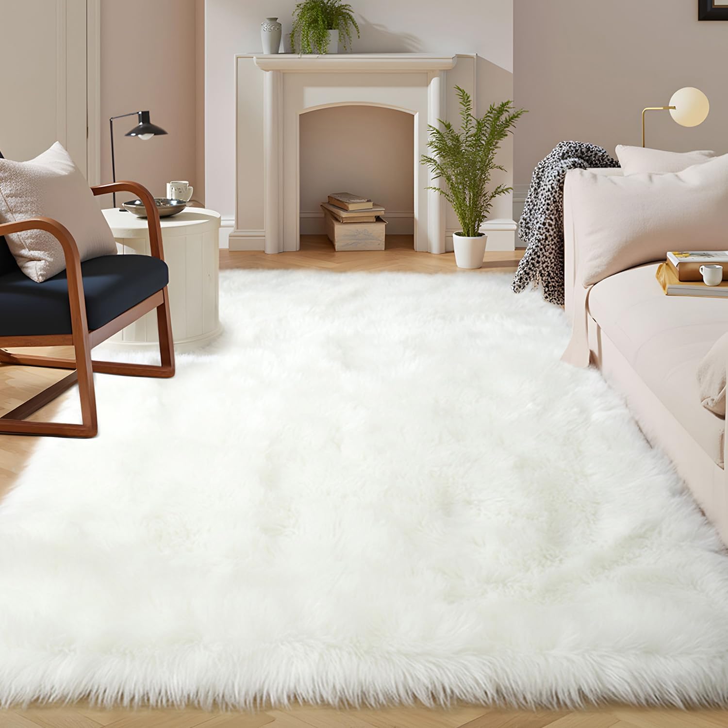 Latepis White Faux Fur Rug 8x10, Faux Fur Sheepskin Rug for Living Room, Fluffy Washable - B09LYJW6N7