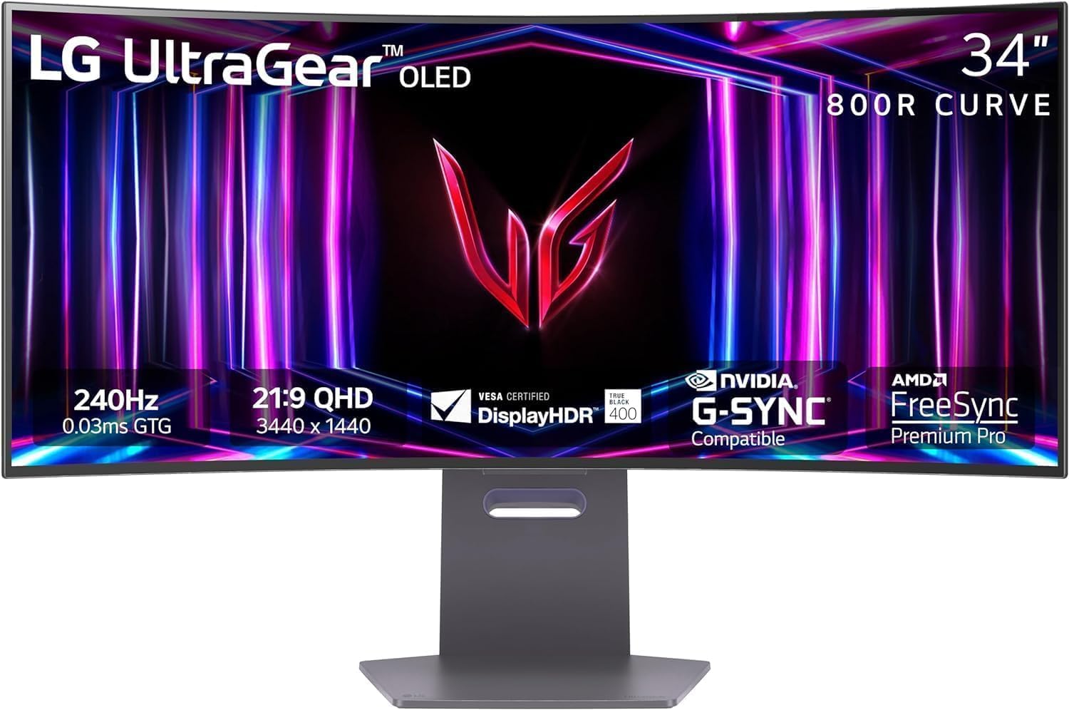 LG 34GS95QE 34-inch Ultragear OLED Curved Gaming Monitor WQHD 1440p 800R 240Hz 0.03ms AMD FreeSync - B0CV27X9K7