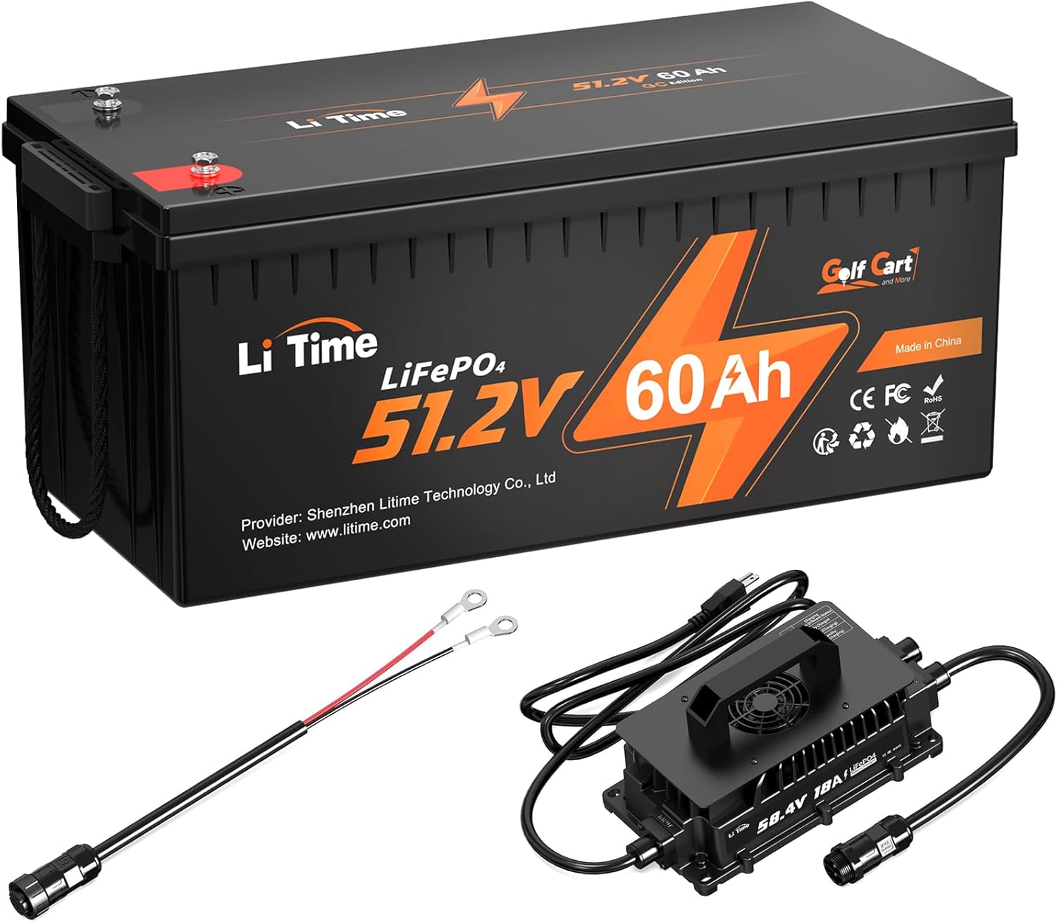 LiTime 48V 60Ah Lithium Golf Cart Battery with Charger, LiFePO4 Battery 48V Kit, Built-in 120A - B0D8T7F6DC