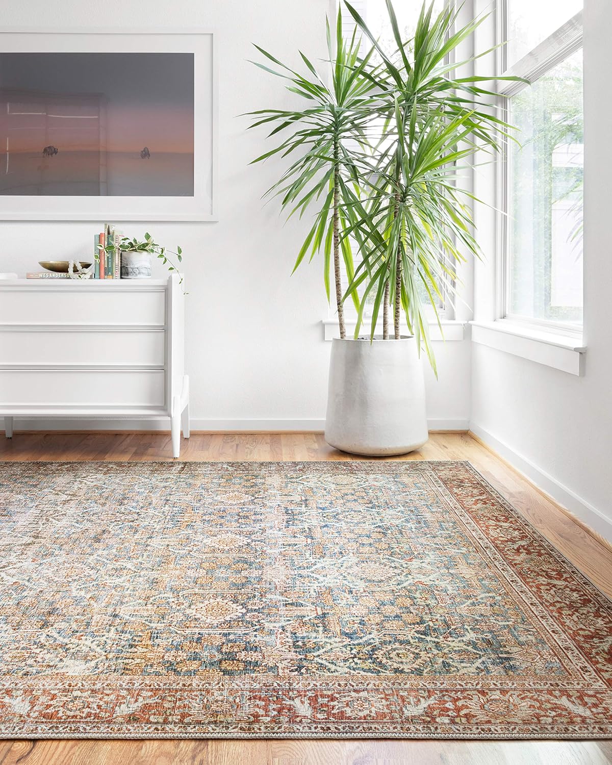 Loloi II Layla Collection, LAY-04 Ocean/Rust 7'-6" x 9'-6" .13" Thick, Area Rug, Soft, Durable, - B07K1LLYBQ