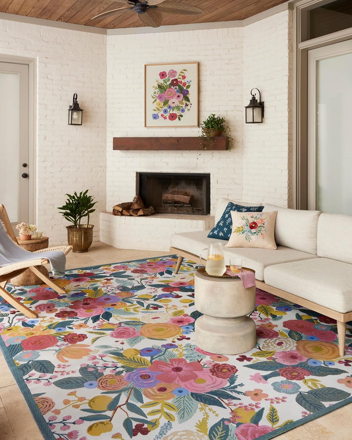 Loloi Rifle Paper Co. Perennial Collection Garden Party PRN-04 Rose/Multi 6'-7" x 9'-4" Indoor/Outdo - B0CQMVLQ3C