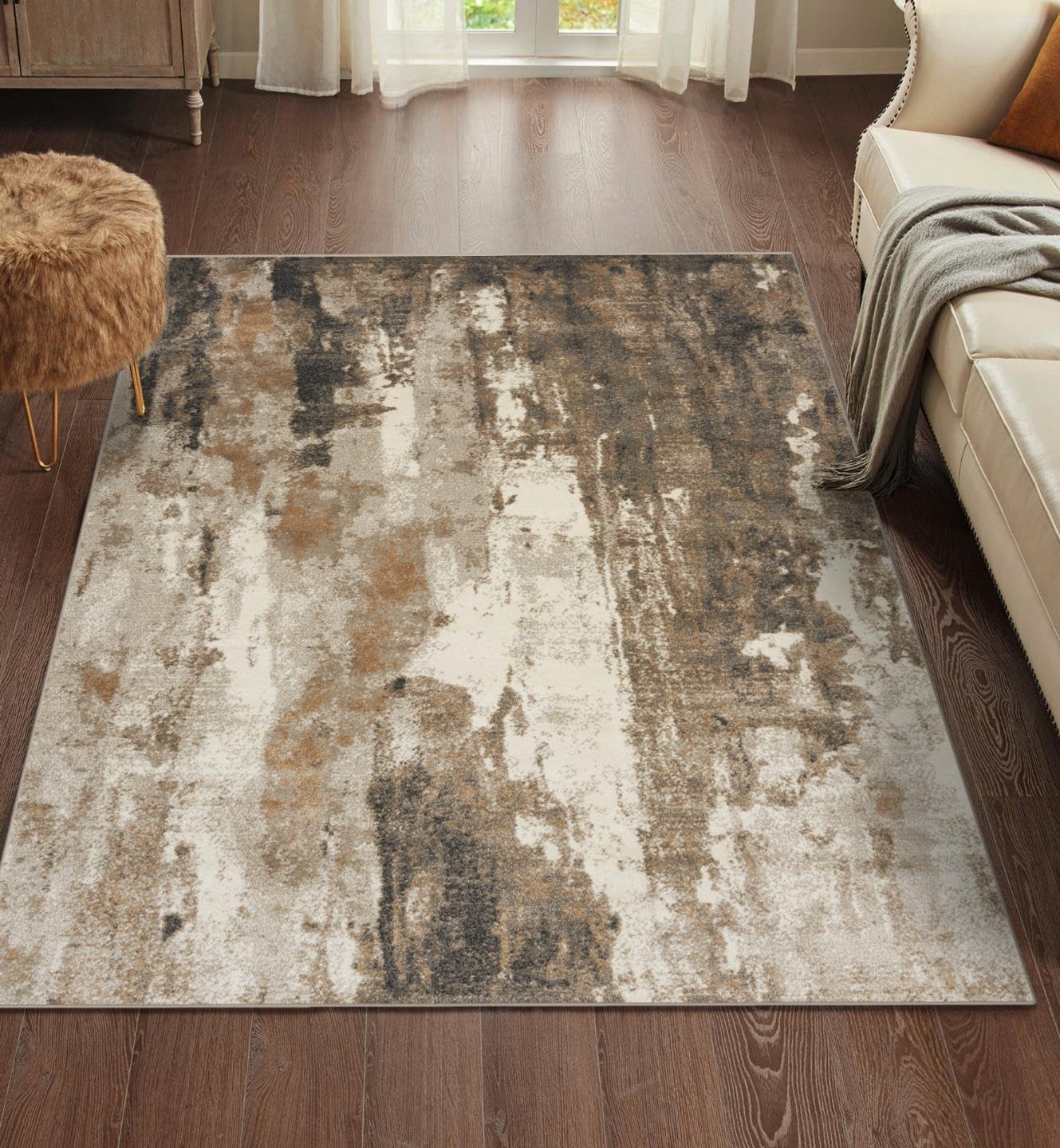 LUXE WEAVERS Lagos Collection Beige 9x12 Abstract Area Rug - B08KSB9MYK