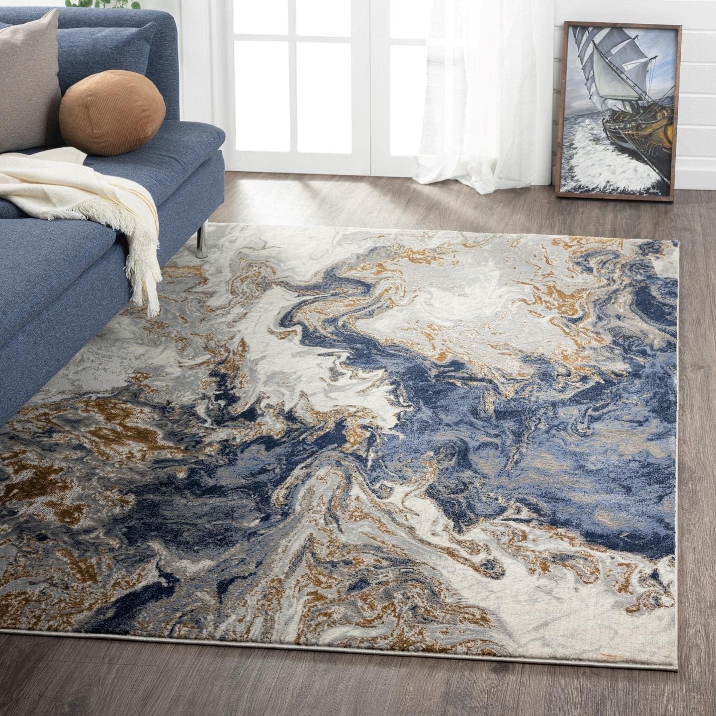 LUXE WEAVERS Marble Swirl Abstract Area Rug, Blue 8x10 - B09VCSSQY1