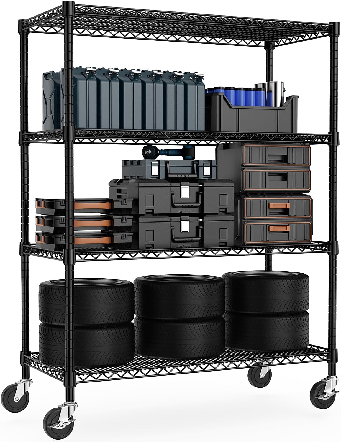 M MZG Industrial Metal 4 Tier Shelving for Garage, Pantry, Warehouse, Basement Utility Room, Storage - B0CYH59J6X