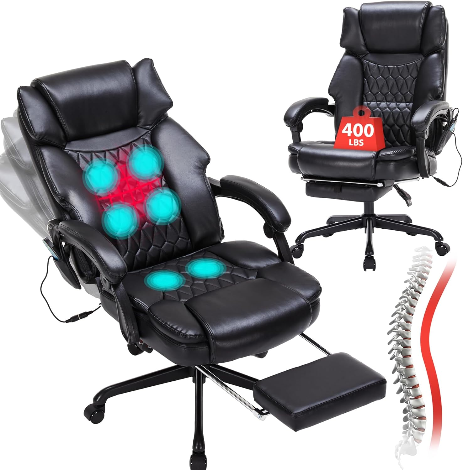 Massage Office Chair with Foot Rest 6 Points Vibration and Heat Home Office Desk Chairs - B0D6VH31C1