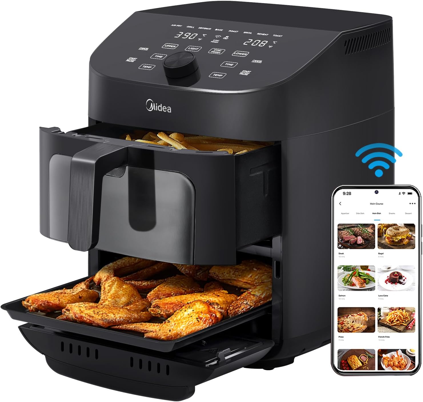Midea Dual Basket Air Fryer Oven 11 Quart 8 in 1 Functions, Clear Window, Smart - B0CMXN9ZF7