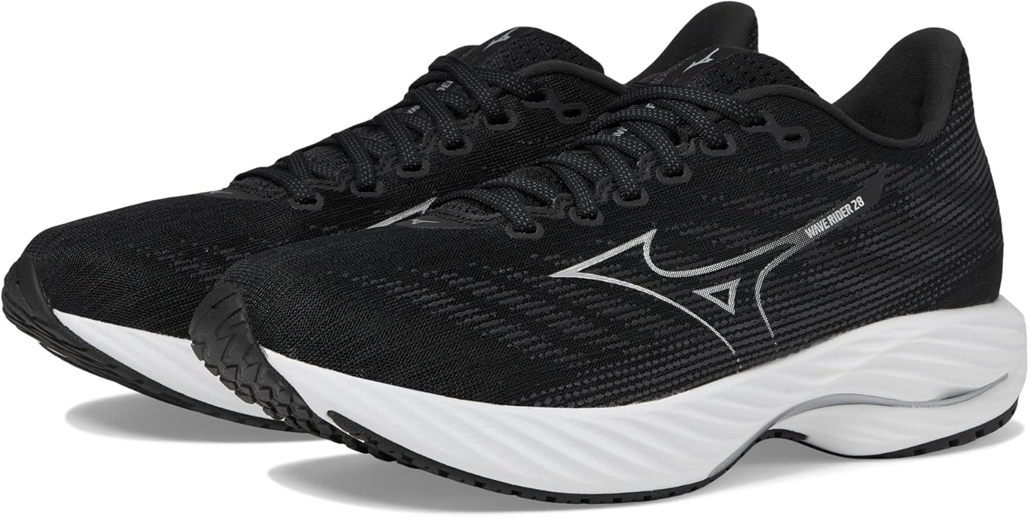 Mizuno Mens Wave Rider 28 Running Shoe, Black-Silver, 12.5 - B0CM423Q3J