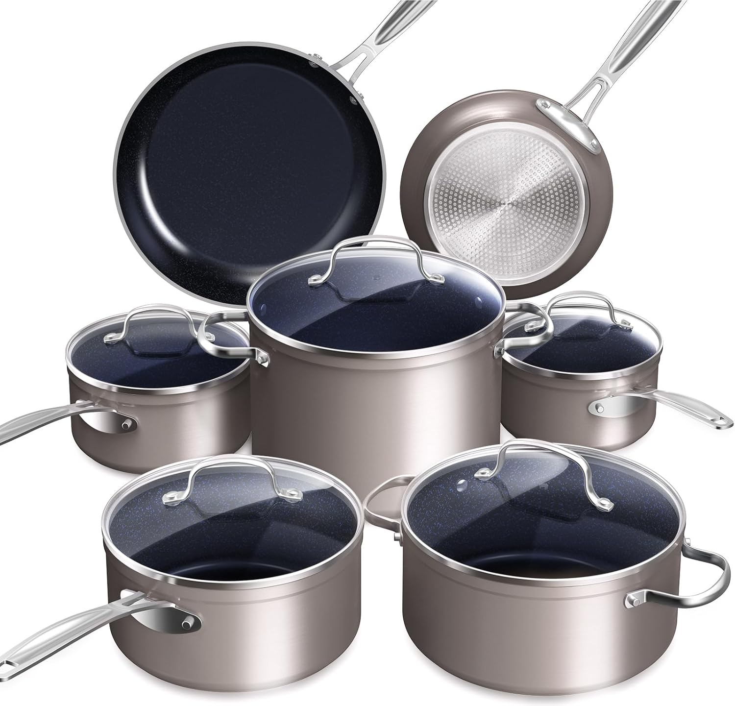Nuwave Healthy Duralon Blue Ceramic Nonstick Cookware Set, Diamond Infused Scratch-Resistant, PFAS F - B0CGXXVH41