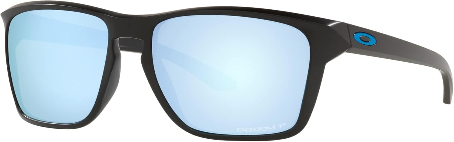 Oakley Men's OO9448 Sylas Rectangular Sunglasses, Matte Black/Prizm Deep Water Polarized, 60 mm - B0B9NZQ29F