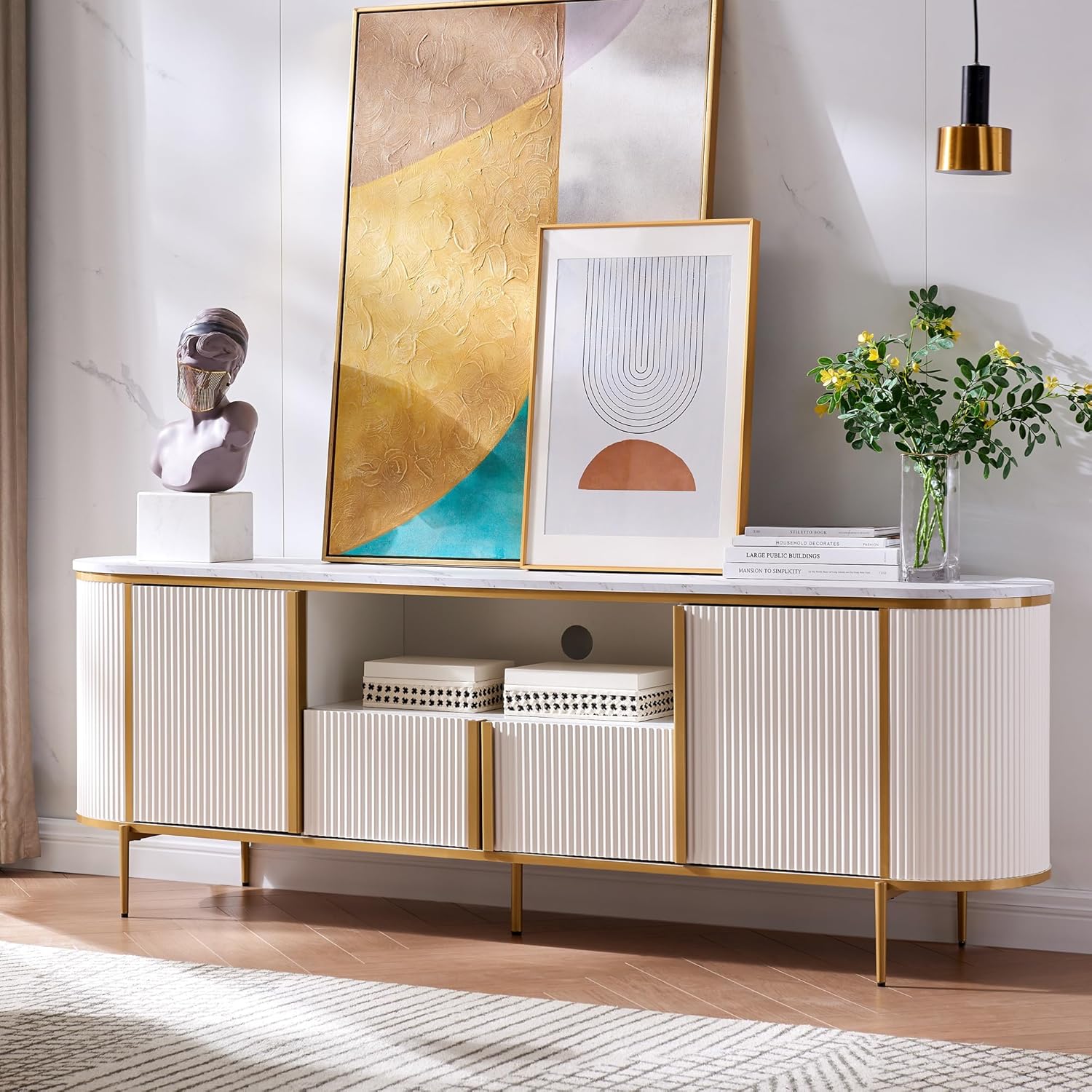 OKD Luxury 70" Fluted TV Stand, Modern Chic Entertainment Center for TVs Up to 80 - B0CKTKWT8P