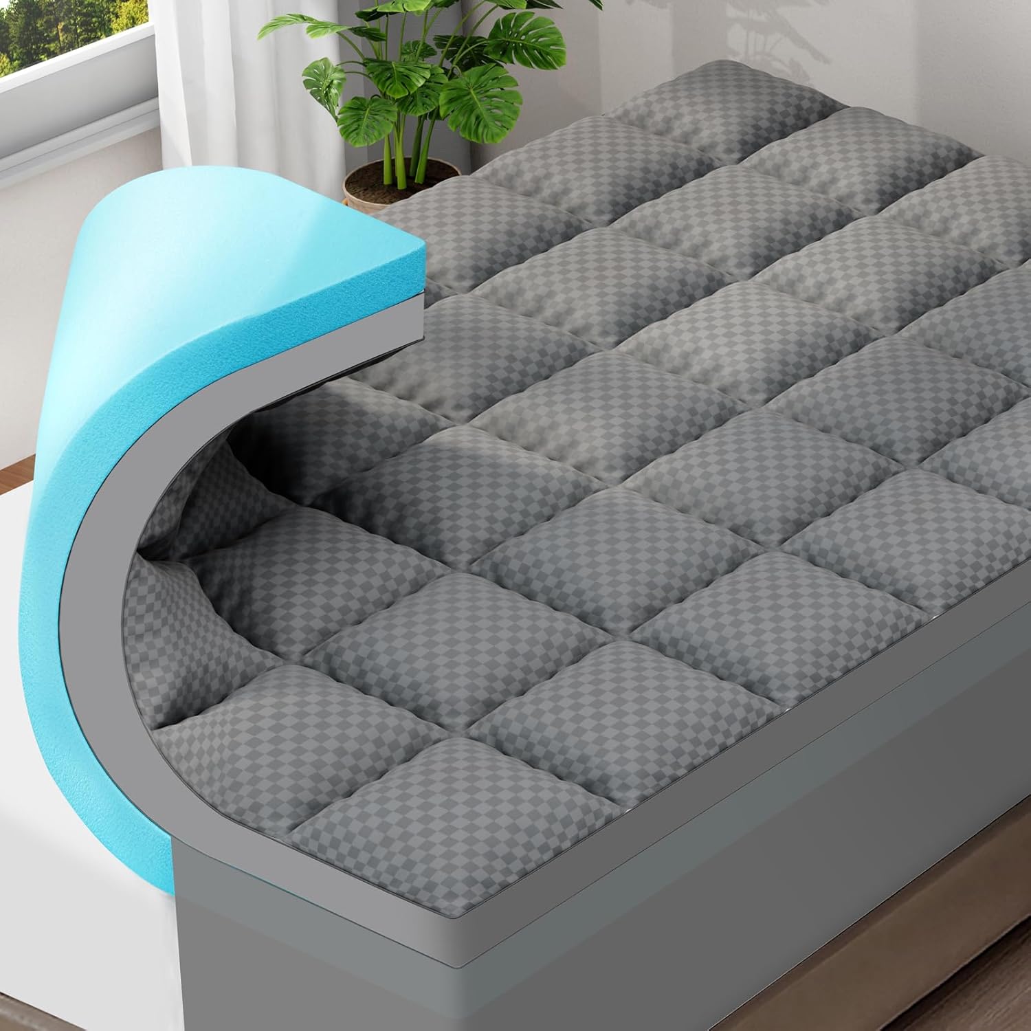 OLANLY Dual-Layer 4 Inch Full Size Memory Foam Mattress Topper for Back Pain, 2 Inch - B0DJ4KR95H
