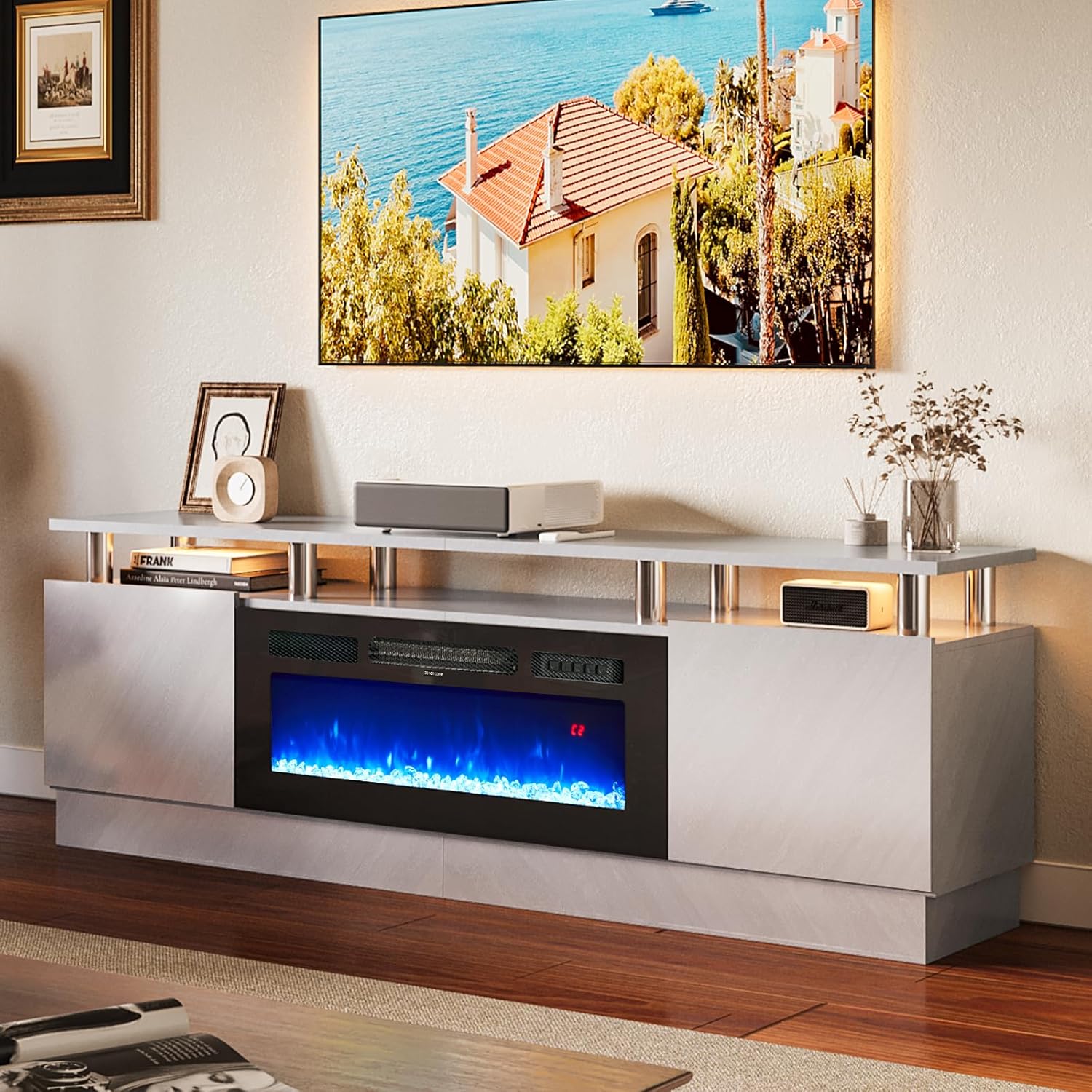 oneinmil 36" Electric Fireplace Integrated TV Stand - 70" 2-Tier Console for TVs up to - B0D7PS9GVQ