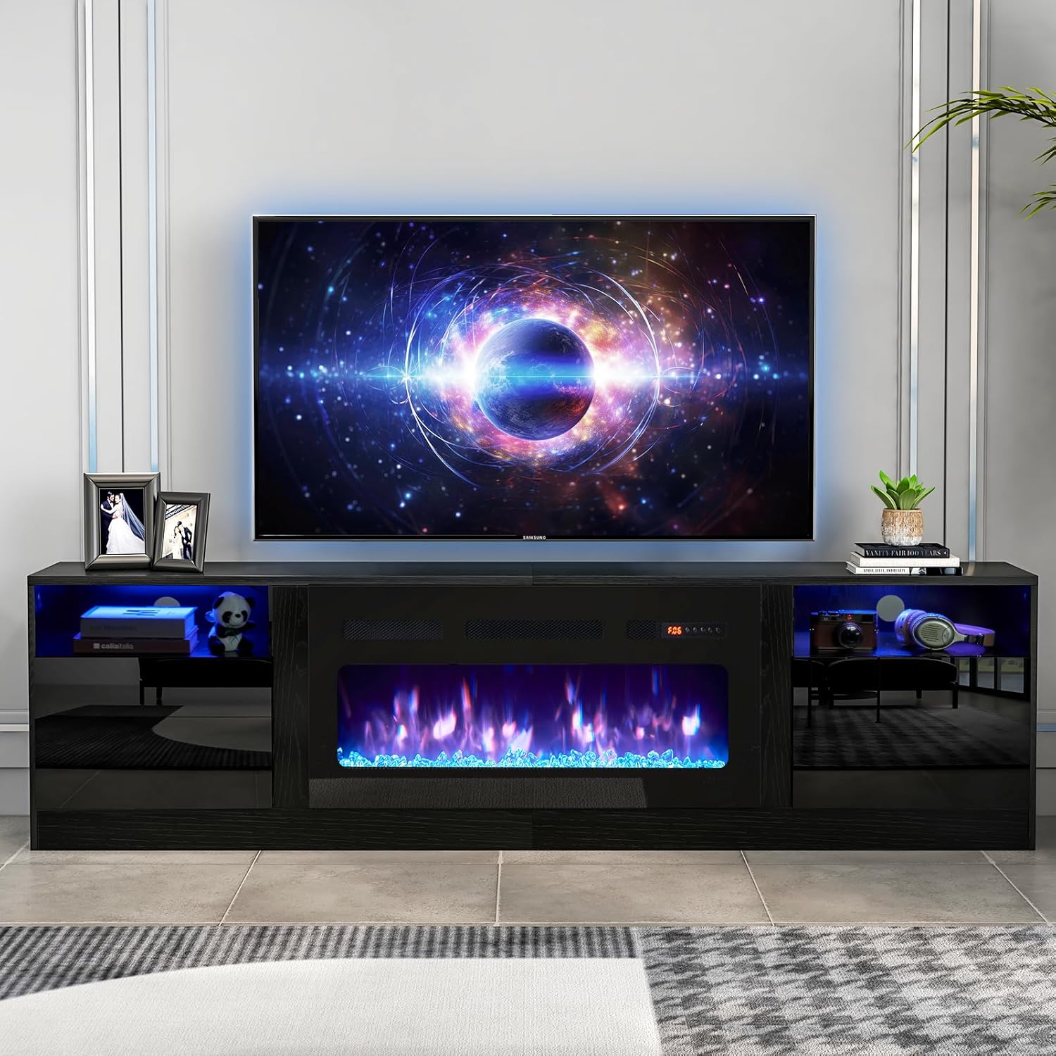 oneinmil Fireplace TV Stand with 36" Electric Fireplace, LED Light Entertainment Center with Modern - B0CJY5WD4W