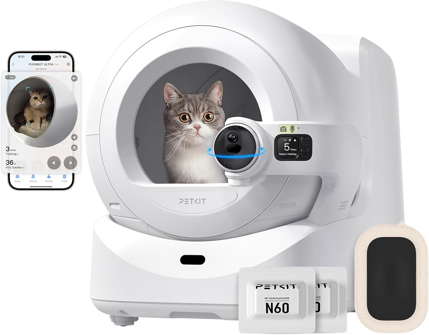 PETKIT 2025 New Purobot Ultra Automatic Waste Packing Self-Cleaning Cat Litter Box with AI Camera, - B0DFYJ29XG
