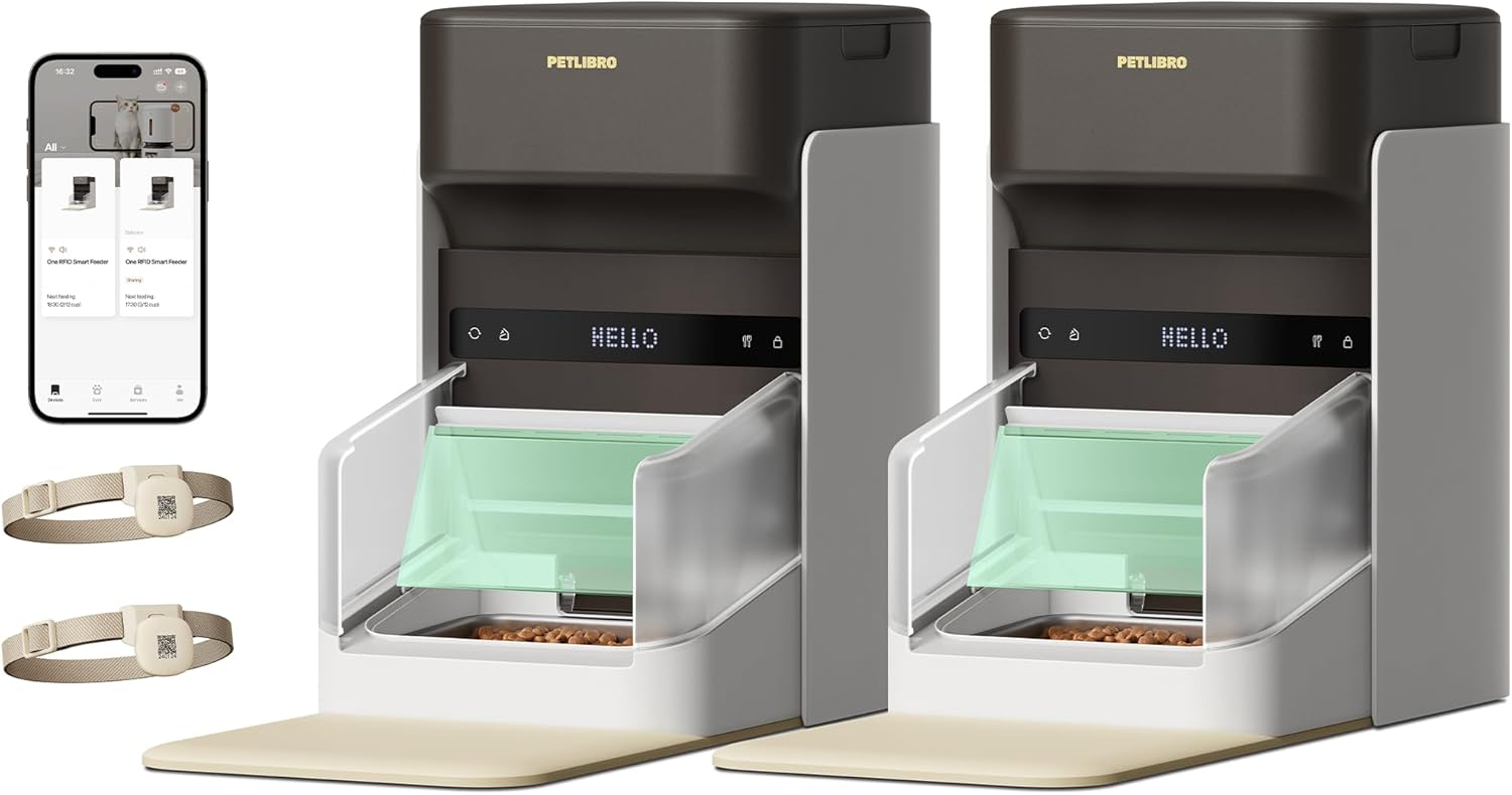 PETLIBRO RFID Automatic Cat Feeders - 2 Cat Wi-Fi Feeders, 3L Auto Dispensers with Light - B0D965XQML