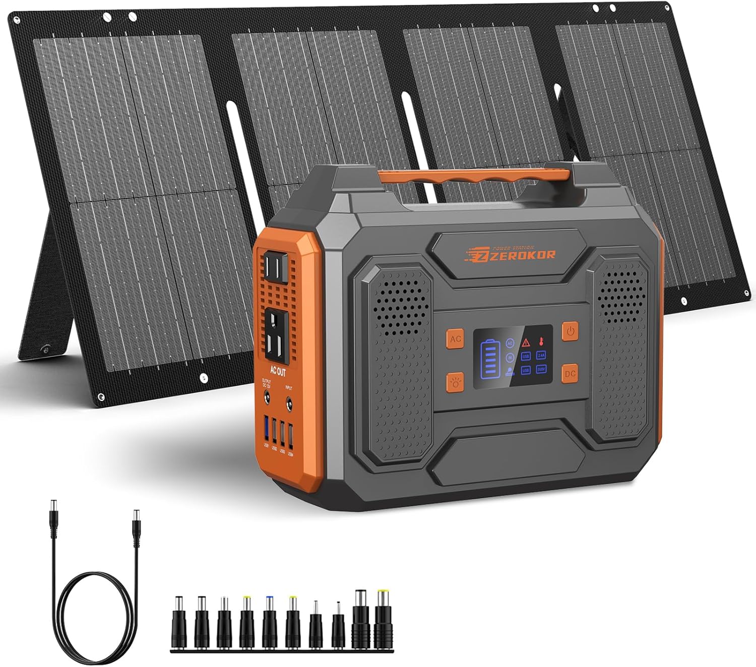 Portable Solar Generator, 300W Portable Power Station with Foldable 60W Solar Panel, 110V Pure Sine - B0CHFM3V8Q