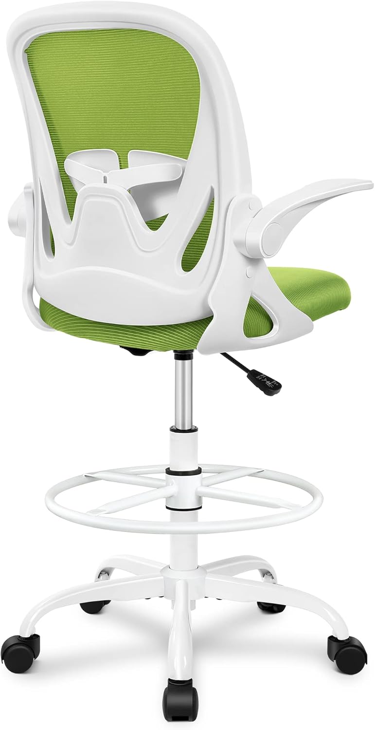 Primy Drafting Chair Tall Office Chair with Flip-up Armrests Executive Ergonomic Computer Standing D - B0BF9J7RX8