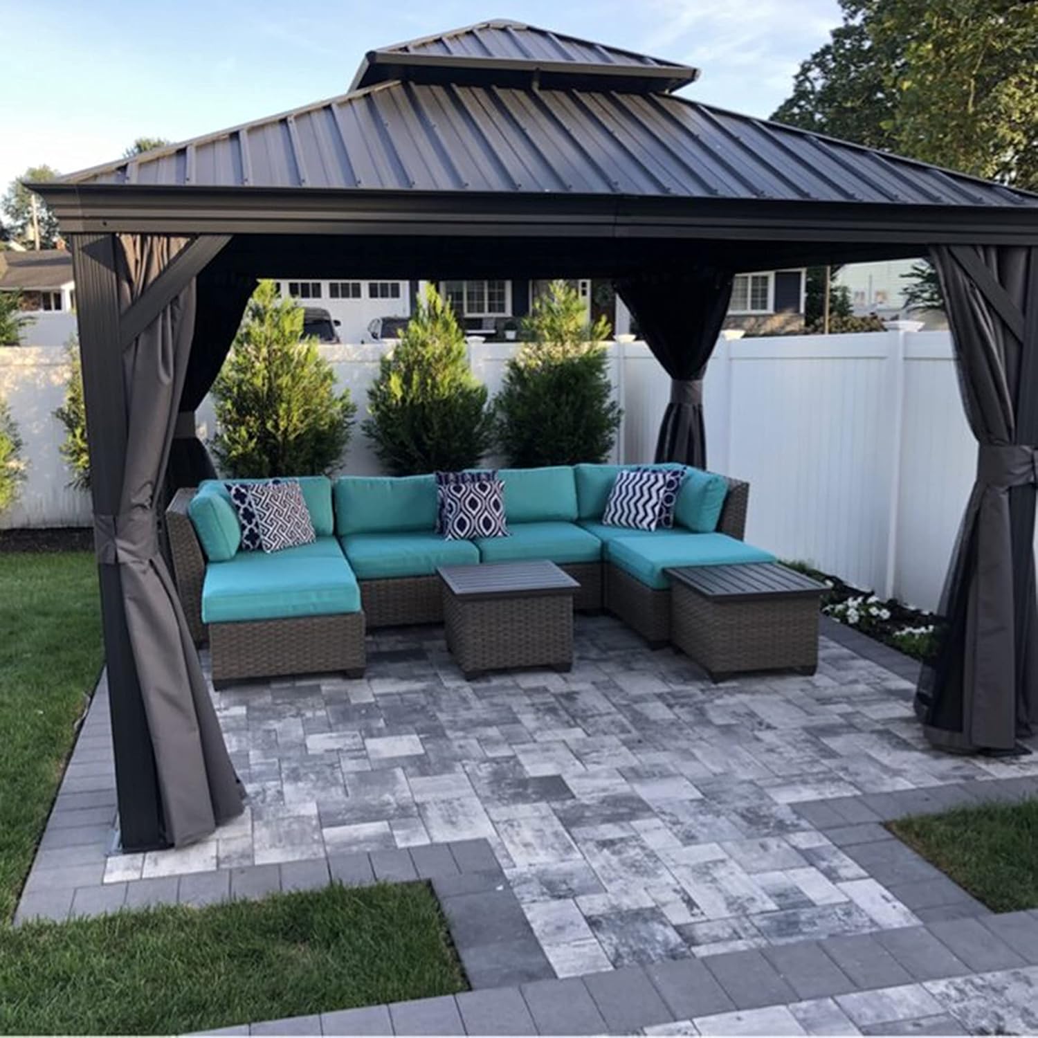 PURPLE LEAF 10' X 12' Permanent Hardtop Gazebo Aluminum Gazebo with Galvanized Steel Double Roof - B08PFFXX1V