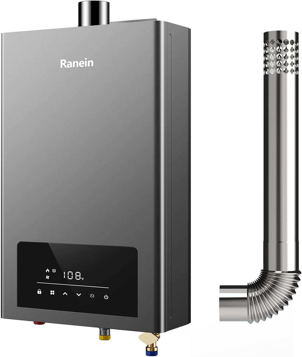 Ranein Natural Gas Tankless Water Heater, Indoor Max 3.6 GPM, 80,000 BTU Instant Hot Water - B0CR1BTH9N