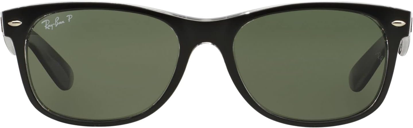 Ray-Ban RB2132 New Wayfarer Square Sunglasses, Black On Transparent/Polarized Green, 55 mm - B00HZS6AGS