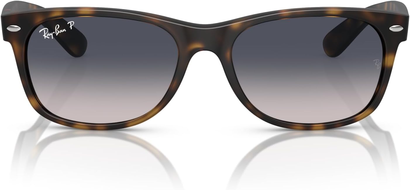 Ray-Ban RB2132 New Wayfarer Square Sunglasses, Rubber Havana/Blue Gradient Polarized, 55 mm - B0CTL124QG