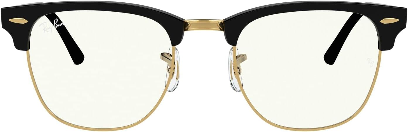 Ray-Ban RB3016 Clubmaster Square Glasses, Black/Clear Blue Light Filtering, 51 mm - B08CHFHKW1