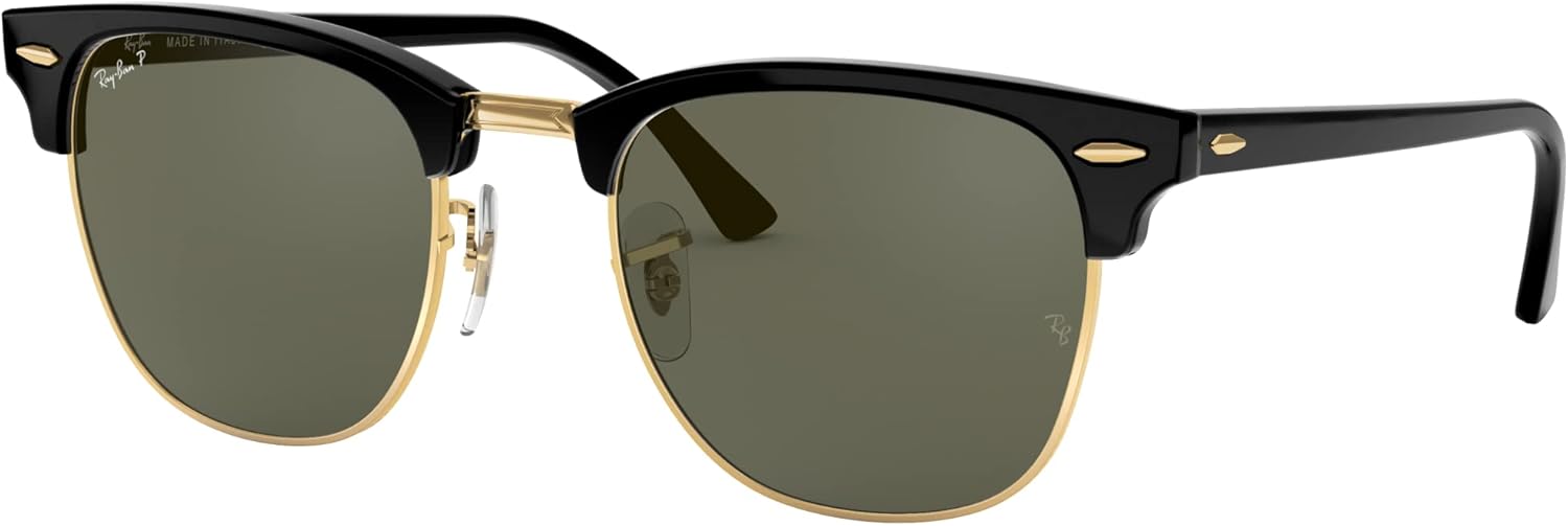 Ray-Ban RB3016 Clubmaster Square Sunglasses, Black/Polarized G-15 Green, 51 mm - B002BE4R7A