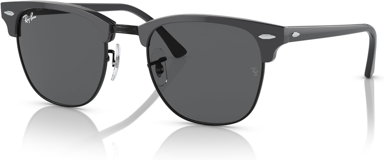 Ray-Ban RB3016 Clubmaster Square Sunglasses, Green on Black/Dark Grey, 51 mm - B0B9P1B48L