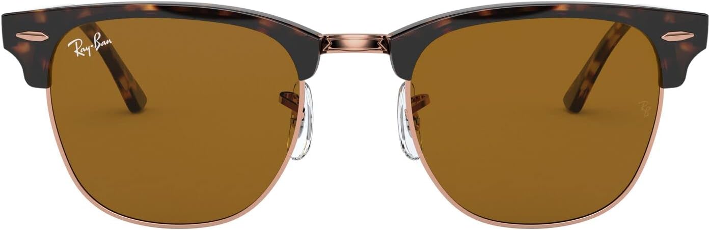 Ray-Ban RB3016 Clubmaster Square Sunglasses, Havana/Rose Gold/B-15 Brown, 49 mm - B08DFY4ZJ8