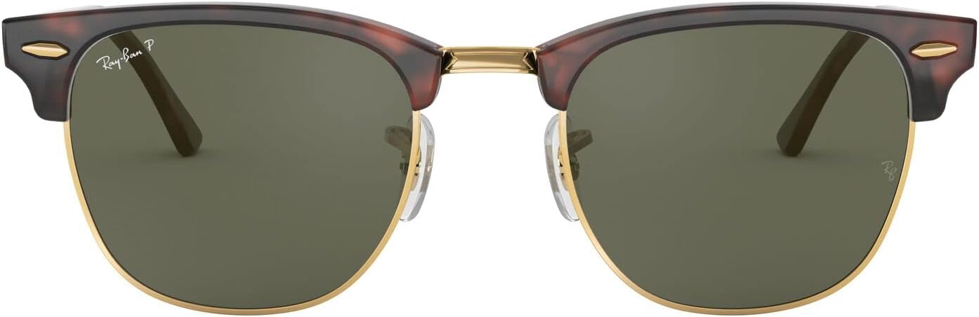 Ray-Ban RB3016 Clubmaster Square Sunglasses, Red Havana/Polarized G-15 Green, 49 mm - B002BI24DK