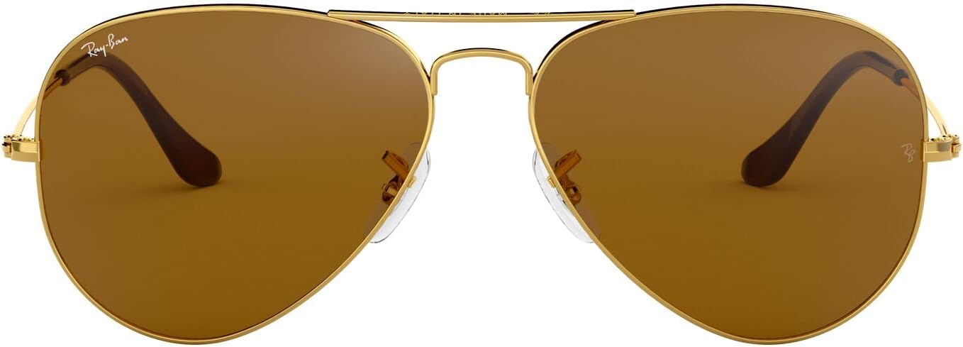 Ray-Ban RB3025 Classic Aviator Sunglasses, Gold/B-15 Brown, 55 mm - B005G08N9E