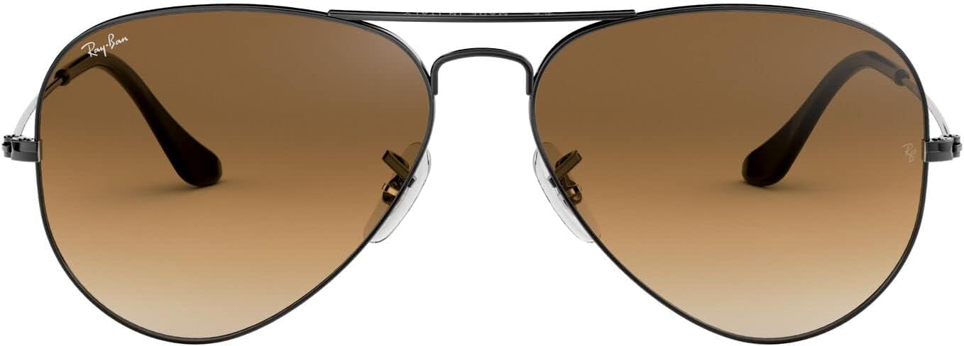 Ray-Ban RB3025 Classic Aviator Sunglasses, Gunmetal/Clear Gradient Brown, 58 mm - B0015F6UD0