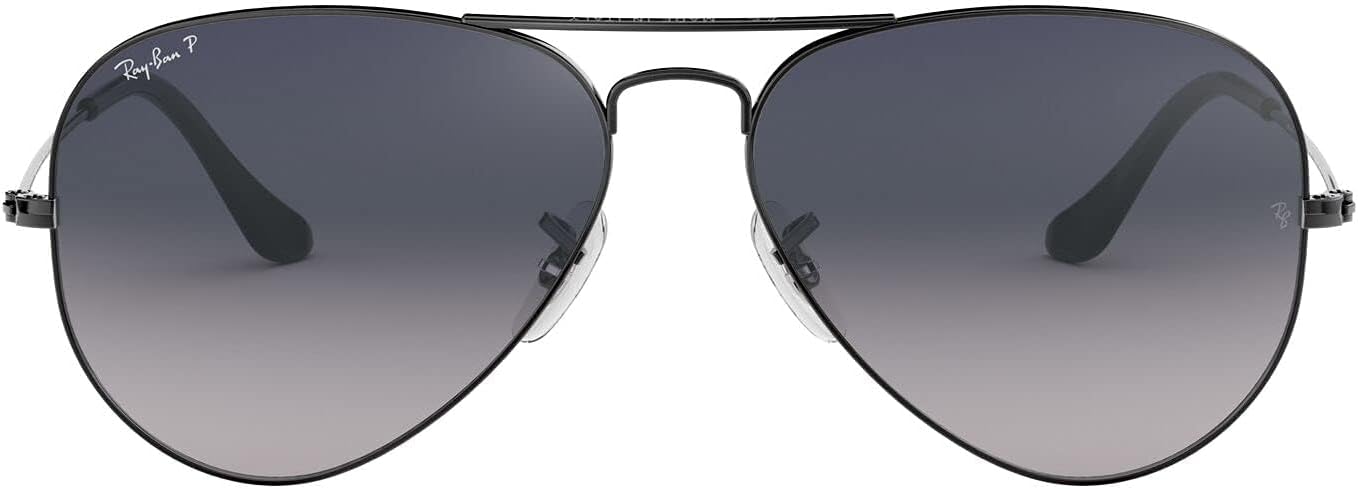 Ray-Ban RB3025 Classic Aviator Sunglasses, Gunmetal/Polarized Blue Gradient Grey, 55 mm - B004MT2QIE