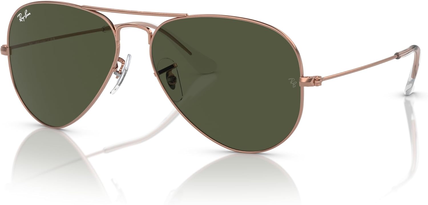 Ray-Ban RB3025 Classic Aviator Sunglasses, Rose Gold/Green, 55 mm - B0BXNN2YK9