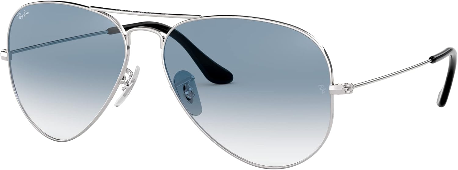Ray-Ban RB3025 Classic Aviator Sunglasses, Silver/Clear Gradient Blue, 62 mm - B00CD26LQU